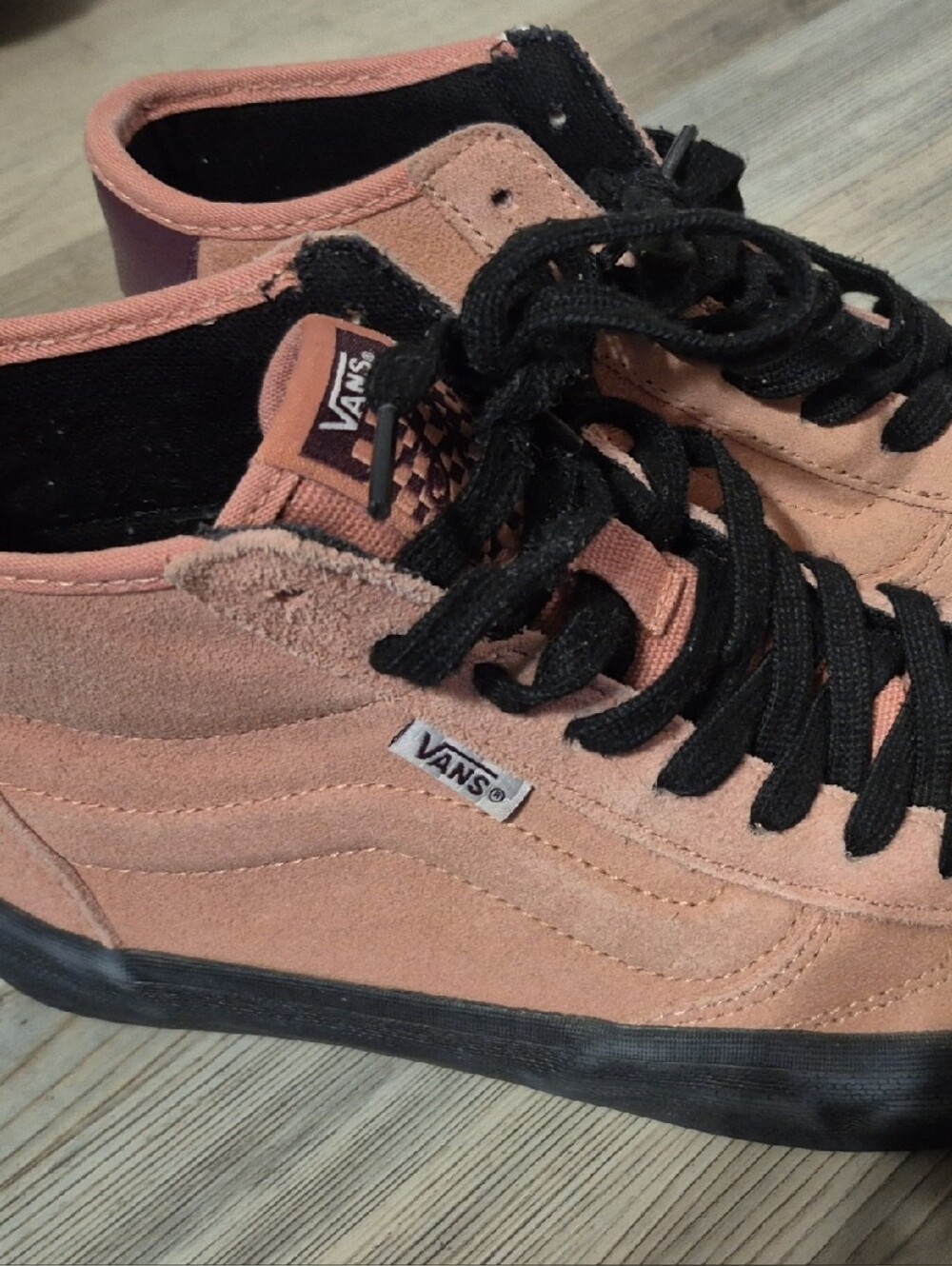 Vans Pink Suede High-Top Sneakers with Black Accents